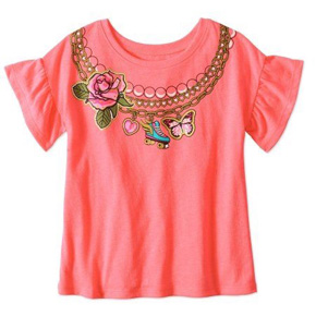 Áo thun bé gái tay loe họa tiết hoa hồng bướm xuân. size 4,5,6,7,8 bé 15-26kg. thun cottn xưọt mềm đẹp, hình in họa tiết hoa bướm dây chuyền lạ mắt cho bé gái, màu hồng cam dạ quang nổi bật, hàng hiệu 365 xuất xịn, Việt Nam, 