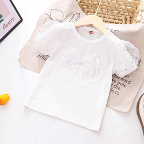Áo thun cotton cao cấp tay voan phồng đính nơ dễ thương cho bé gái. size 110-140, bé  15-27kg, chất thun cotton 4 chiều mịn mát, form vừa thoải mái, tay phồng phối voan điệu dà, đính nơ trắng sang xịn mịn, hàng hiệu Rich Lai Quảng châu loại 1 cao cấp, 100% như hình </Br>
bảng size tham khảo </Br>
110: 13-16kg </Br>
120: 16-19kg </Br>
130: 20-23kg </Br>
140: 24-28kg </Br>



