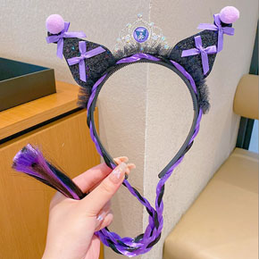 Băng đô cài đầu tóc bím giả dài sừng gấu kuromi cho bé gái. freesize cho bé gái 2-12 tuổi, cho bé hóa thân thành gấu kuromi màu tím hotttrend
