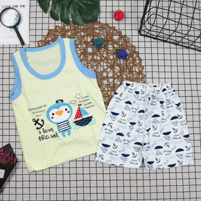 Bộ thun cotton sát nách bé trai chim cánh cụt mỏ neo. size 55-75, bé 8-17kg, vải thun cotton thoáng mát, hình chim cánh cụt thuyền và mỏ neo dễ thương bé trai, hàng nhập Quảng Châu, mát mẻ y hình