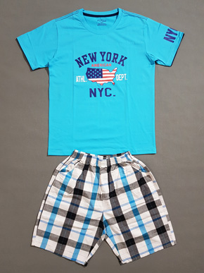 Bộ áo thun cotton in newyork quần caro bé trai size đại cồ. size 14-22, bé 38-65kg, áo thun cotton 4 chiều, co dãn thấm hút mồ hôi, quần caro có túi, lưng thun co dãn, hình in chữ newyork cho bé trai lớn, Việt Nam