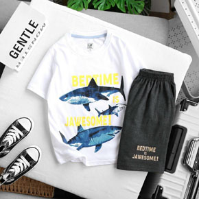 Bộ thun cotton mềm mát in họa tiết cá mập nam tính cho bé trai. size 4-5 dến 14 tương ứng bé 22-52kg </Br>
* vải thun  hàng xuất 100%  cotton, mềm mát, mỏng nhẹ, co dãn 4 chiều , </Br>
* Hinh in nhiều hoa tiết thể thao, nam tính, khủng long, xe ... quần 2 túi thiệt phối cùng tông màu áo </Br>
Bảng size tham khảo </Br>
4-5(XS)l 21-25kg </Br>
5-6(S)L 24-28kg </Br>
7-8(M): 28-33kg </Br>
10-12(L): 32-38kg </Br>
14(XL) 38-45kg </BR>
16(2XL): 46-52kg