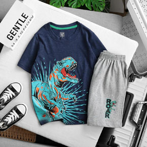 Bộ thun cotton mềm mát in họa tiết khủng long thể thao nam tính cho bé trai. size 4-5 dến 14 tương ứng bé 22-52kg </Br>
* vải thun  hàng xuất 100%  cotton, mềm mát, mỏng nhẹ, co dãn 4 chiều , </Br>
* Hinh in nhiều hoa tiết thể thao, nam tính, khủng long, xe ... quần 2 túi thiệt phối cùng tông màu áo </Br>
Bảng size tham khảo </Br>
4-5(XS)l 21-25kg </Br>
5-6(S)L 24-28kg </Br>
7-8(M): 28-33kg </Br>
10-12(L): 32-38kg </Br>
14(XL) 38-45kg </BR>
16(2XL): 46-52kg