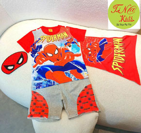 Bộ thun spiderman siêu anh hùng kèm khăn choàng và mặt nạ cho bé trai.  size 3-10t, bé 12-29kg </BR>
* vải thun cotton 4 chiều, hình in thấm không bong tróc, mềm mại, thoáng mát</Br>
* Nguyện bộ gồm áo, quần, khăn choàng, mặt nạ giấy </Br>
* Họa tiết spiderman, siêu anh hùng mà các bé trai yêu thích </Bt>
bảng size tham khảo </Br>
3: 12-14kg </Br>
4: 14-16kg </Br>
5: 15-17kg </Br>
6: 17-19kg </Br>
7: 20-23kg </Br>
8: 23-25kg </br>
9: 25-27kg </br>
10: 27-30kg