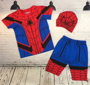 Bộ thun cotton mềm mát hóa trang người nhện Spiderman kèm mặt nạ. size 3-105, bé 13-43kg, thun cotton 4 chiều mềm mại, thoáng mát, co dãn tốt, hình in chìm người nhện, phiên bản mới " Spiderman comming home, Người nhện trở về nhà", set gồm áo thum, quần thun, mặt nạ cho bé, Việt Nam</Br>
bảng size tham khảo