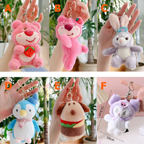 Móc khóa gấu bông cỡ lớn nhiều mẫu gấu dâu thỏ tím stella chim cánh cụt cún cưng kimoro dễ thương . Chất liệu bông mềm mại, kích thước lớn tùy từng mẫu, có khóa bạc hoac vàng đẹp </Br>
Móc khóa với những màu sắc hình thú ngộ nghỉnh , dễ thương, gấu dâu, thỏ tim stella, chim cánh cụt, cún cưng, kimoro, thỏ xinh....</Br>
Chiếc móc khóa với nhiều tính năng thời trang </Br>
_- Xâu chìa khóa </Br>
  -Trang trí balo, túi xách  </br>
  - Trang trí váy, quan jean, quần kaki...tạo nên 1 phong cách siêu cute </Br>
  - Đồ chơi nhỏ cưng </BR>
Kích thước và mô tả </BR>
* Mẩu A, : gấu dâu đứng: cỡ 14cm </Br>
* Mẩu B, : gấu dâu nghiêng, cõ 13,5cm </Br>
* Mẩu C: thỏ stella tím, chiều dài cỡ 13,5cm </Br>
* mẩu D: chim cánh cut, cỗ 15cm </Br>
* mẫu E: cún cưng 14cm </BR>
* mẫu F kimoro tím cỡ 13,5cm