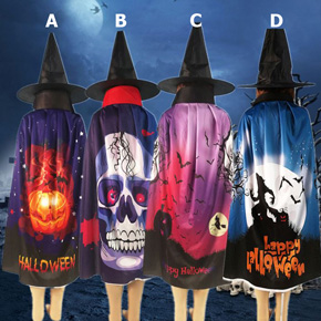 Bộ áo choàng và nón in 3D cho lể hội haloween. freesize bé 3-10 tuổi, bộ gồm 1 áo choàng in 3d sắc nét, họa tiết lâu đài, bí ngô, đầu lâu... và 1 nón cho bé hóa trang trong lễ hội Haloween
