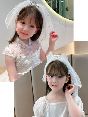 Vương miện khăn voan đính đá cho bé gái làm cô dâu. fresize be 2-8t, chất liệu khăn voan ,2 tầng, tầng dài nhất chiều dài 50cm, có 2 mẫu </Br>
*mẫu vương miện, khăn trơn đính ngọc trai </Br>
*mẫu nơ tai thỏ - khăn viền thêu </Br>
kết hop cùng đầm trắng cho bé gái làm cô dâu