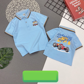 Áo thun cotton cổ bẻ in xe hơi cho bé trai diên tết. size 10-15t, bé 20-32kg, vải thun cotton mềm mại, thoáng mát, cổ bẻ, hình in xe hơi 2 mặt trước và sau áo cho bé trai mê xe diện tết, Việt Nam