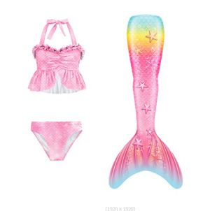 Bộ đồ bơi bikini 3 mảnh nàng tiên cá ariel đuôi dài siêu dễ thương cho bé gái. size 100-130 tương ứng bé 2-8 tuổi, 13-27kg </Br>
* Chất liệu thun đồ bơi không thấm nước, co dãn 4 chiều </Br>
* Họa tiết in vảy cá xanh hồng đáng yêu, đuôi dài,  cho bé hóa thân thành nàng tiên cá mà bé yêu thích </Br>
*Bộ gồm 3 món: bikini , quần chip bơi, đuôi cá dạng dài ,  cho bé thỏa thích vẩy vùng cùng vũ điệu bơi nàng tiên cá </Br>
Thích hợp cho bé đi bơi, chụp hình, biểu diễn thời trang </br>
bảng size tham khảo </Br>
100: 13-16kg </BR>
110: 15-20kg </Br>
120: 19-24kg </Br>
130: 24-28kg