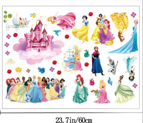 Giấy decal dán tường 8 công chúa disney elsa và lâu đài. Decal dán tường giúp không gian của bạn thêm phần sinh động và ngộ nghĩnh </Br>
 * Phù hợp với nhiều không gian như phòng khách, phòng ngủ, phòng trẻ em,... </Br>
* Hình ảnh ngộ nghĩnh, đáng yêu mang đến không gian thật sinh động và tươi tắn cho tổ ấm của bạn.</Br>
* Sản phẩm không bị phai màu, dễ dàng lau chìu </BR>

Sản phẩm thiết kế nhỏ gọn , gồm 8 hình công chúa disney, công chúa elsa , olaf lâu đài có thể dán trên bề mặt có độ nhám vừa phải như tường, tủ  quần áo, bàn học</Br>
Kích cỡ nguyên tấm: 60*45cm
