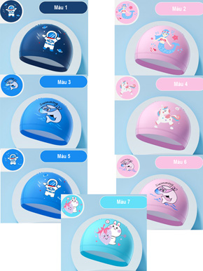 Mũ Bơi Thể Thao Bằng PU Co Giãn chống nước bảo Vệ Tai hoạt hình dễ thương cho bé trai bé gái. Kích thước: free size (co giãn) phù hợp bé từ 3-9 tuổi </br>
Chất liệu:  PU Polyester.</br>
Chu vi vòng đầu: 48-55cm </br>
 Đặc điểm: </br>
1. Chất liệu PU cực kỳ thoải mái khi  đội, không gây bết dính cho tóc.</br>
2. Bảo vệ tai và tóc của bé khi di bơi </br>
3. Thiết kế viền mở rộng giúp co giãn tốt hơn, mũ bơi không dễ rơi ra trong nước. .
4. Nhiều màu sắc xanh hồng với những họa tiết pony, tiên cá,, cá heo, phi hành gia, thỏ dâu..., mà các bé yêu thích </br>
