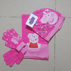 Bộ nón và khăn len BAO TAY LEN heo peppa pig dễ thương bé gái. freesize bé 4-10 tuổi, len cotton dày đan, mềm mại cho bé gái, bộ gồm 1 nón len, 1 găng tay, 1 khăn len như hình