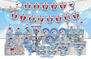 Bộ phụ kiện trang trí sinh nhật chủ đề mèo máy Doreamon. 