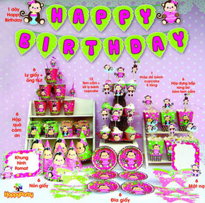 Set sinh nhật chủ đề tuổi Thân - Khỉ hồng. 