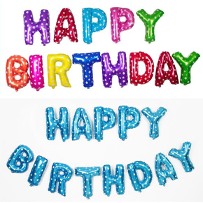 Dây bong bóng sinh nhật chữ Happy Birthday. kích cỡ chữ bóng cao 40cm, giao trong tình trạnh chưa bơm, bóng chữ dể dàng bơm bằng bơm bóng tay, có 3 màu xanh, hồng và 7 màu thích hợp sinh nhật đơn giản tại nhà, tại lớp học cho bé trai và gái